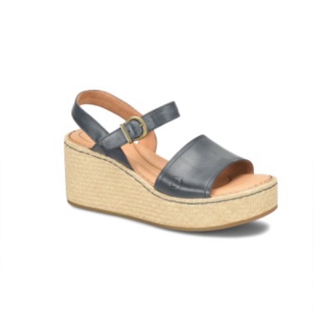 Born Navy Santos Wedge Sandals size 10 NEW in Box